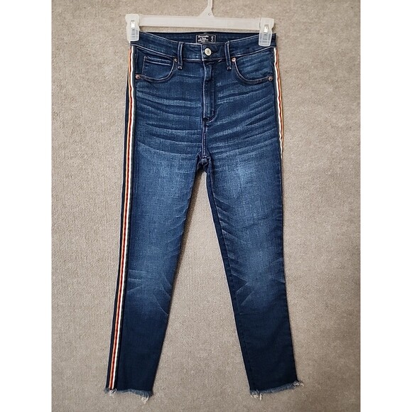 Abercrombie Fitch Simone High Rise Ankle Jeans Womens 27 4 Blue Raw Hem Stretch - Picture 1 of 8